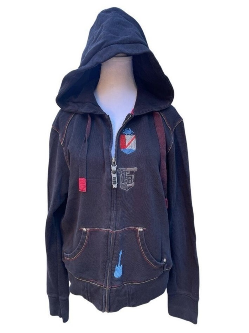 LTB Y2K Embroidered Zip Hoodie Black Streetwear Graphic Hoodie